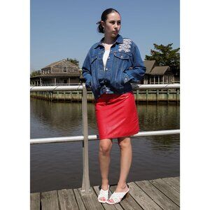 Vintage Firenze Red Leather Pencil Skirt 1980s Size XS